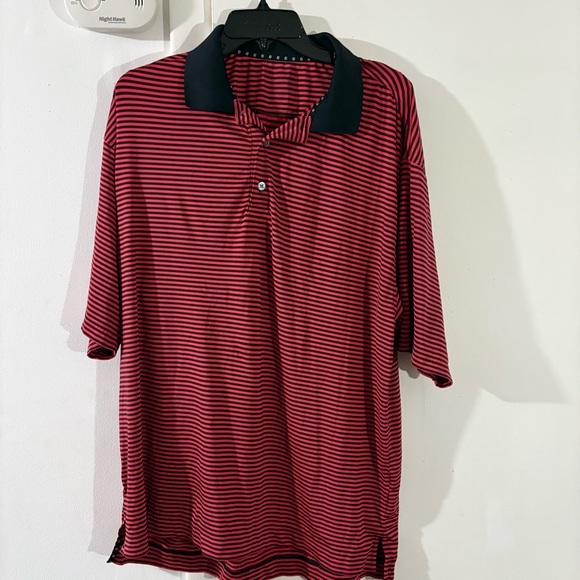 Footjoy Polo Shirt Mens Sz Large Red Black Stripe Performance Golf Sports - Picture 1 of 8